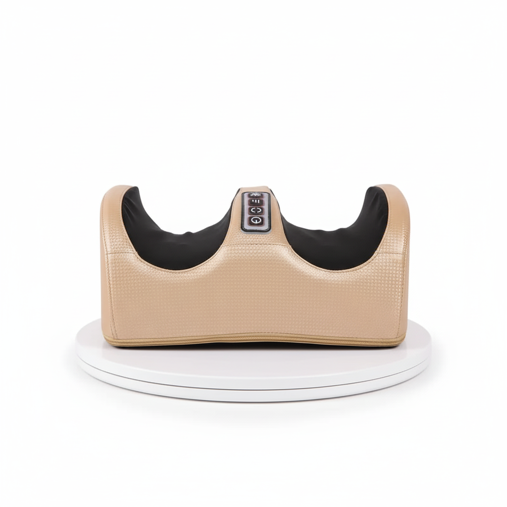 Appareil masseur pour pieds beige avec commande facile, conçu pour un confort maximal à domicile. Idéal pour la relaxation et le bien-être des pieds après une longue journée.