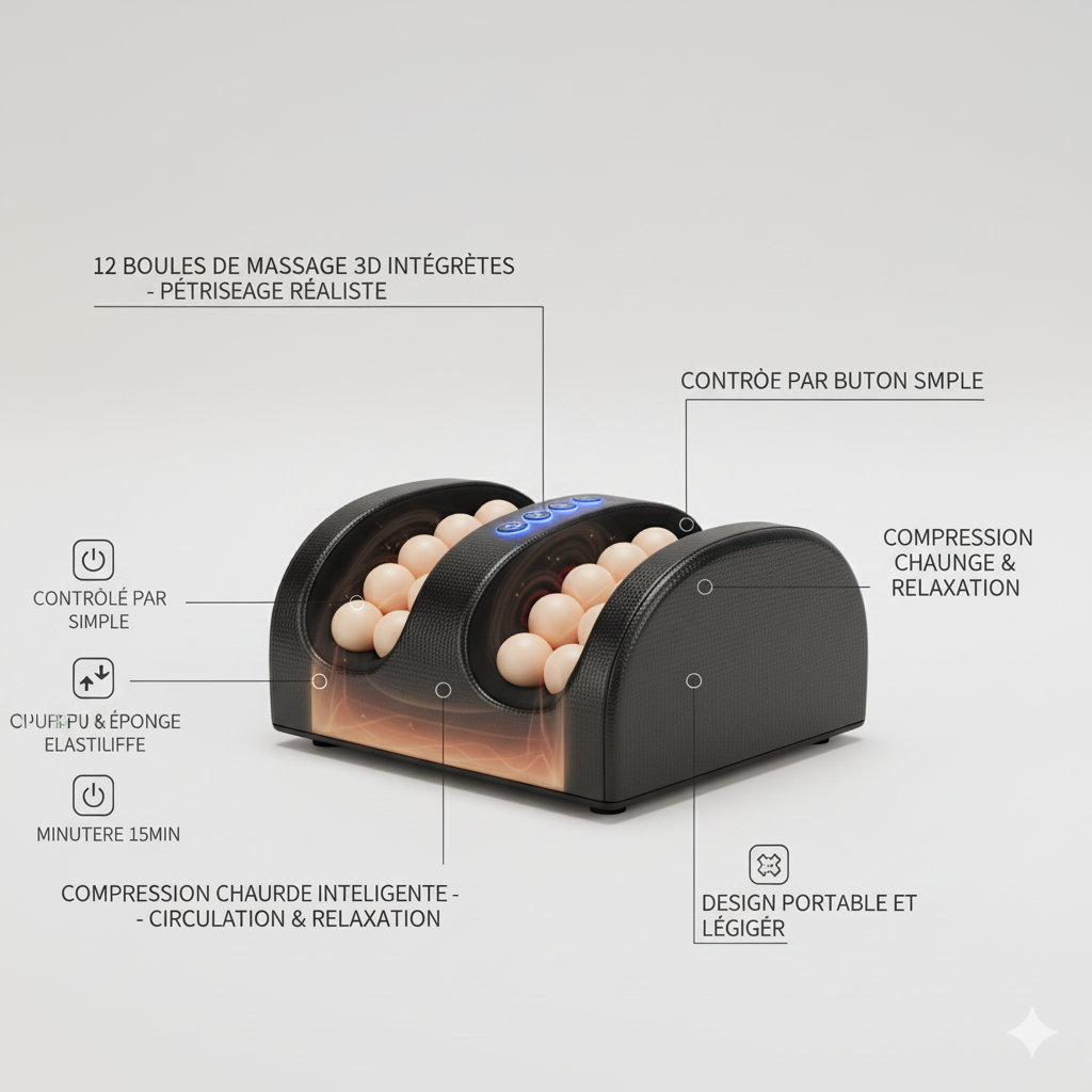 Masseur pour Pieds Électrique Shiatsu avec Chauffage – Soulagement Musculaire et Douleur