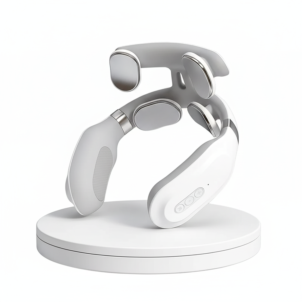 Masseur cervical intelligent avec technologie EMS, 4 têtes de massage, fonction de chaleur et commande facile, conçu pour soulager les douleurs du cou et des épaules.