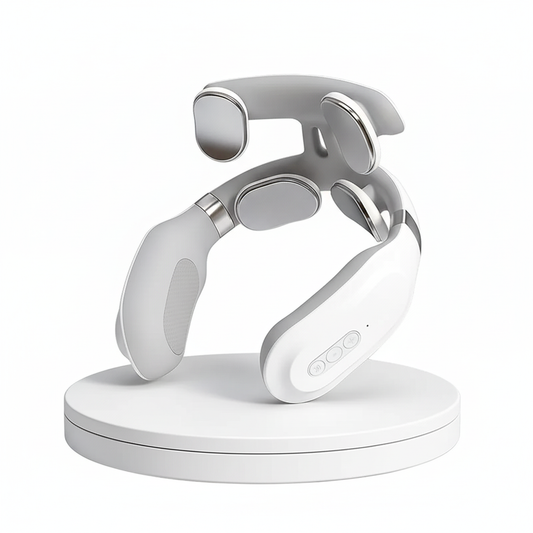 Masseur cervical intelligent avec technologie EMS, 4 têtes de massage, fonction de chaleur et commande facile, conçu pour soulager les douleurs du cou et des épaules.