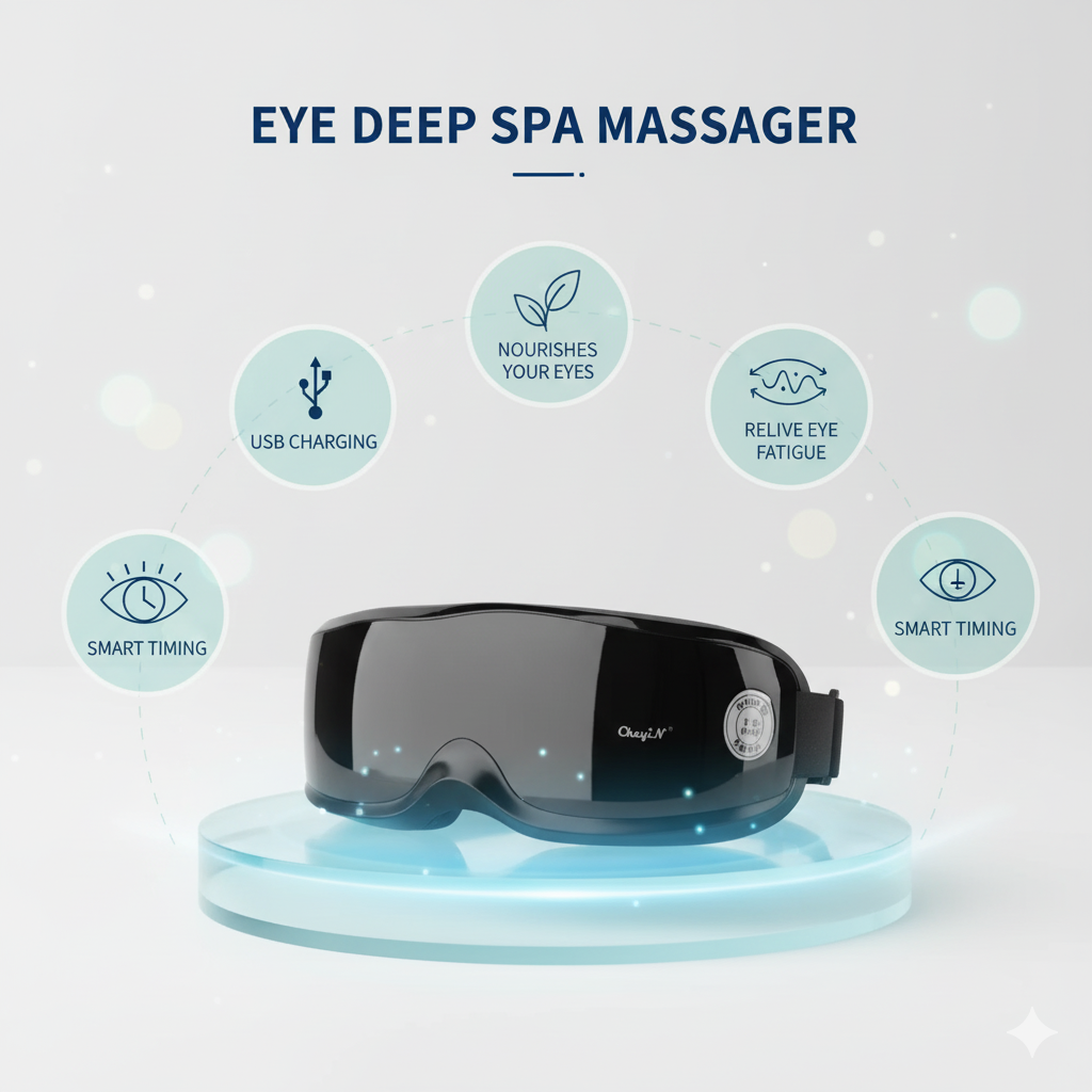 Masque de spa profond pour les yeux avec fonction de recharge USB, soulagement de la fatigue oculaire, et minuterie intelligente pour une relaxation apaisante.
